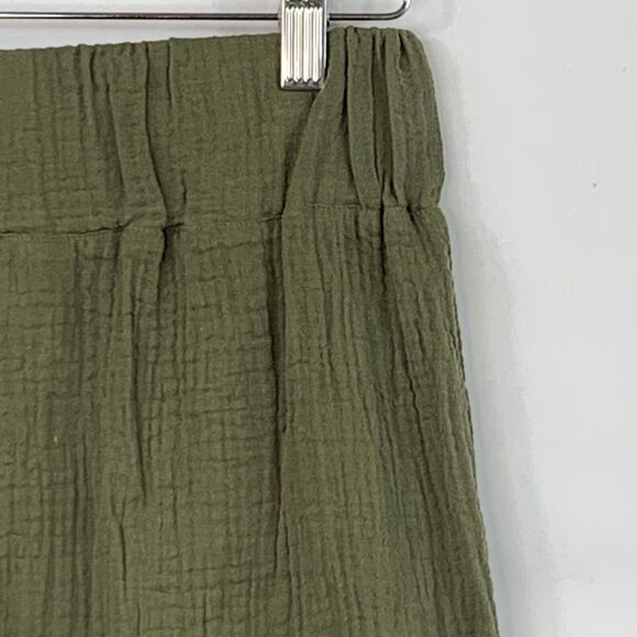 One 5 One Wide Leg Pants Women Small Green Straight Leg Elastic Waist Cotton - Picture 5 of 11